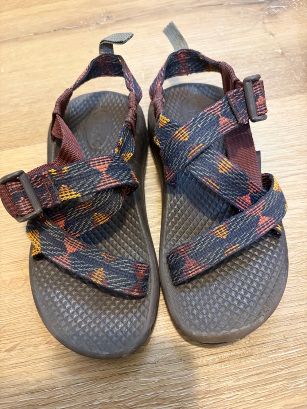 Chaco Kids Brown Sandals with Multicolor Patterned Straps